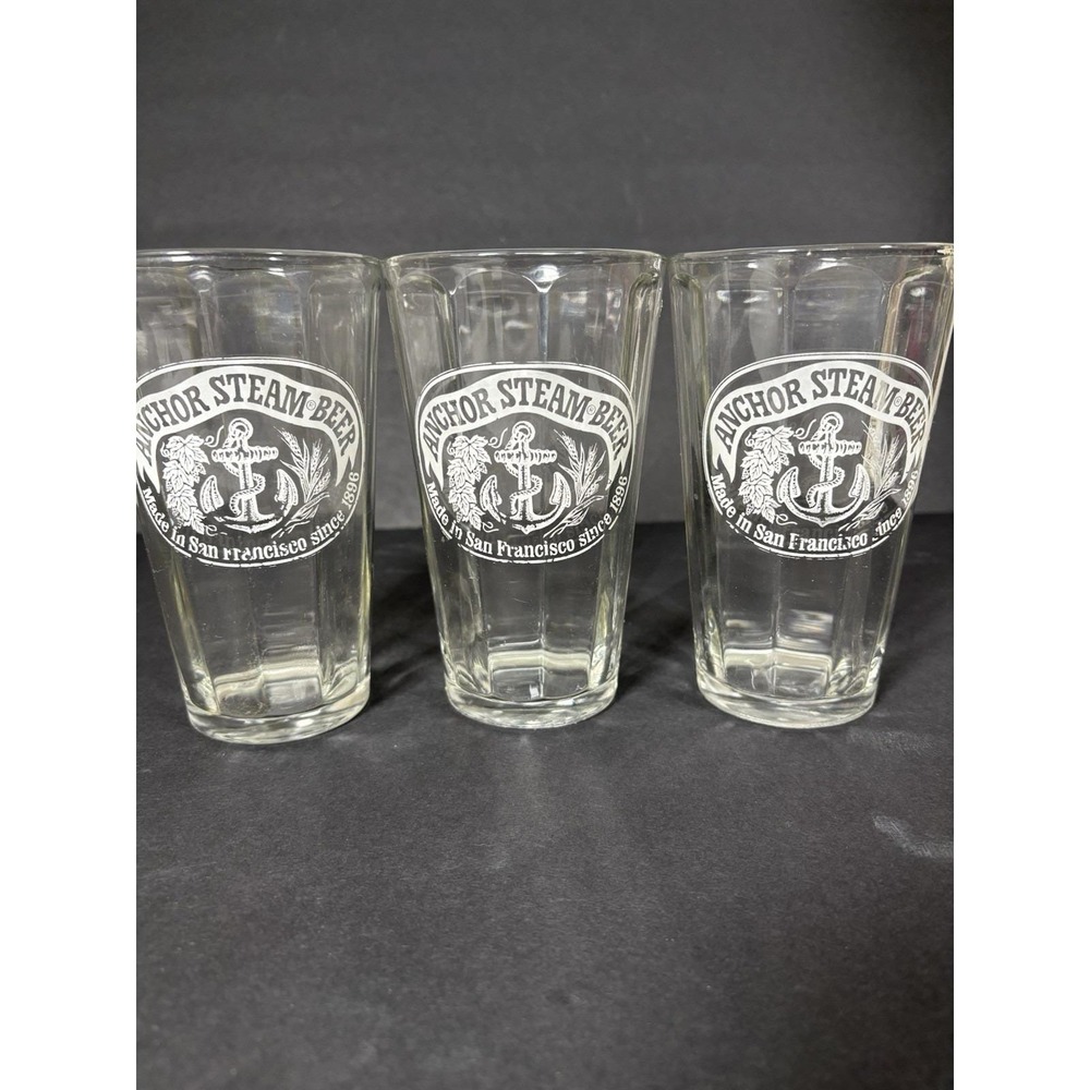 Vintage Anchor Steam Beer San Francisco Pint Glasses Set of 3 Brewery Logo